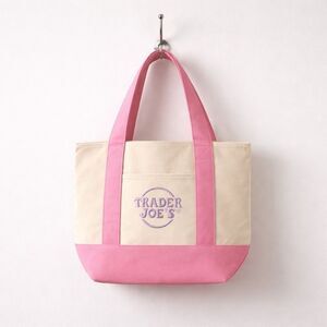 Trader Joe’s Limited Edition Mini Canvas Tote Pink Embroidered Bag, New